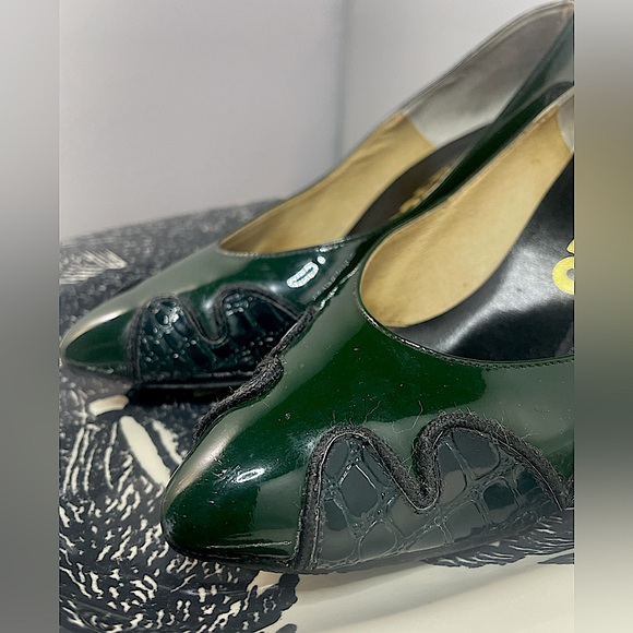 🖤 Vintage 🖤 1980s Marco Dark Forest Green Patent Leather Crocodile Heels - Picture 8 of 11